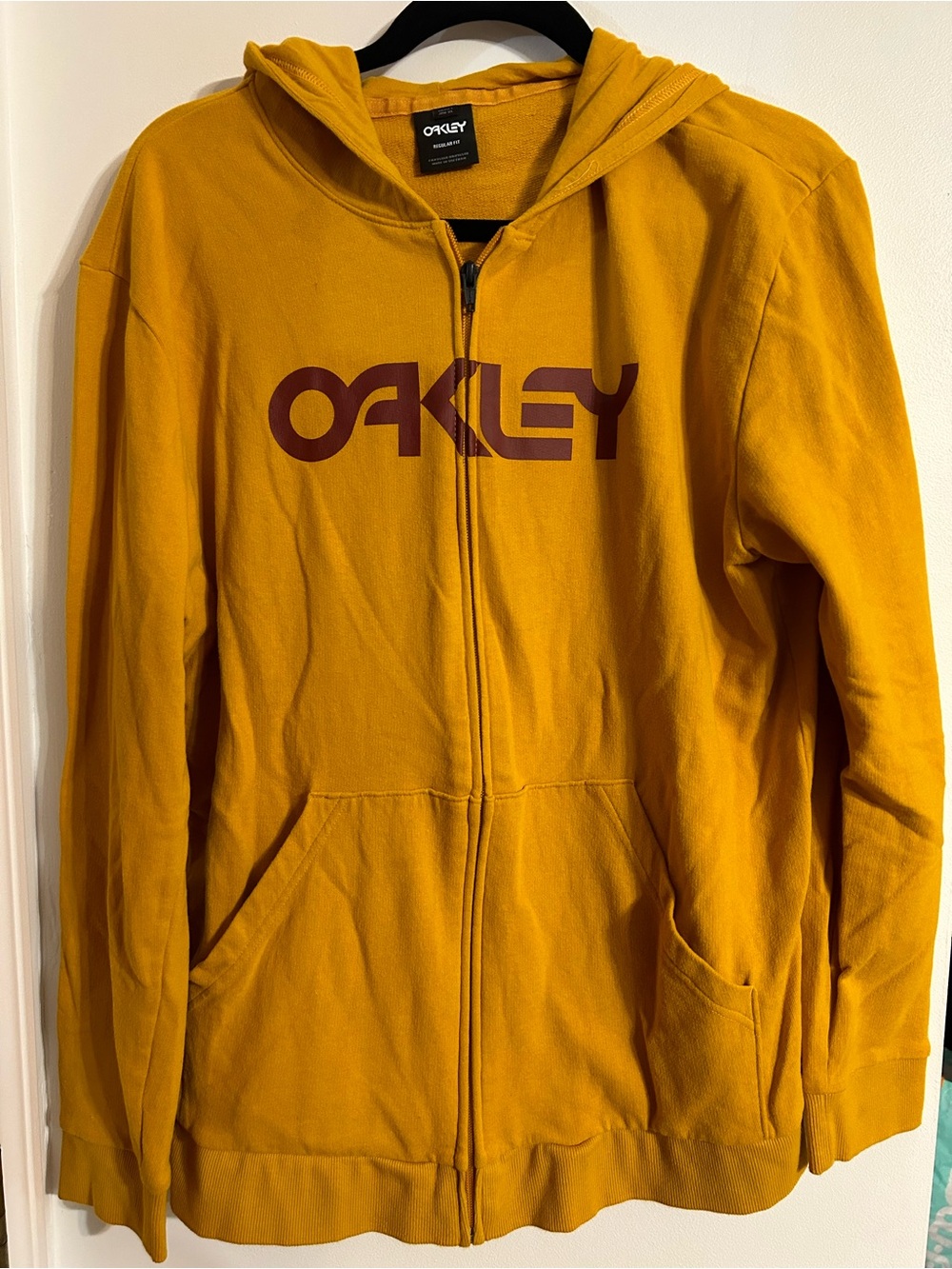 Oakley Kids Mustard Yellow Zip-Up Hoodie with Maroon Logo